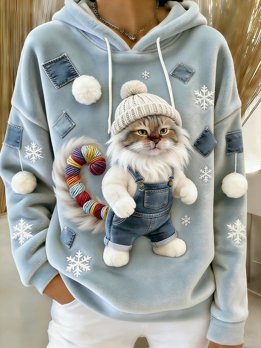 Kvinders Retro Animal Art Print Komfortable Flannel Hooded sweatshirt