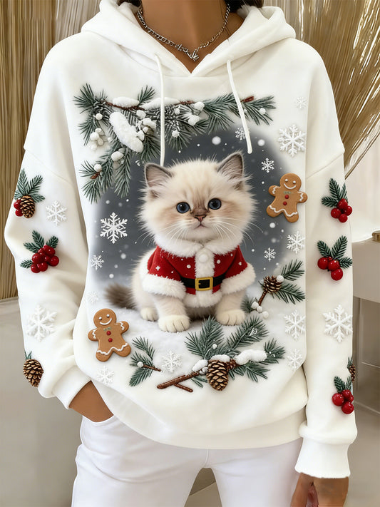 Kvinders Retro Animal Art Print Komfortable Flannel Hooded sweatshirt