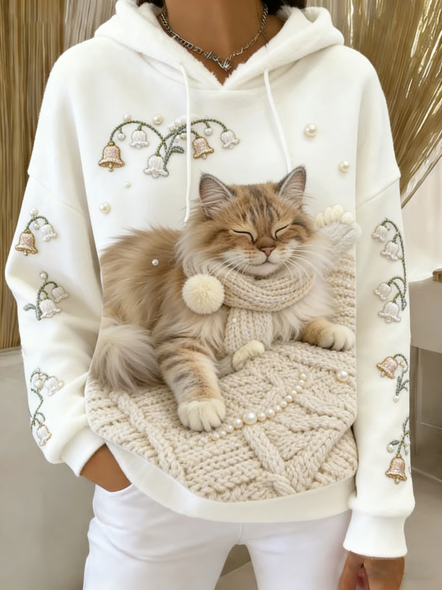 Kvinders Retro Animal Art Print Komfortable Flannel Hooded sweatshirt