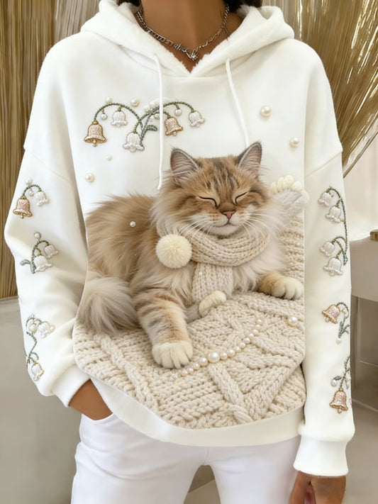 Kvinders Retro Animal Art Print Komfortable Flannel Hooded sweatshirt