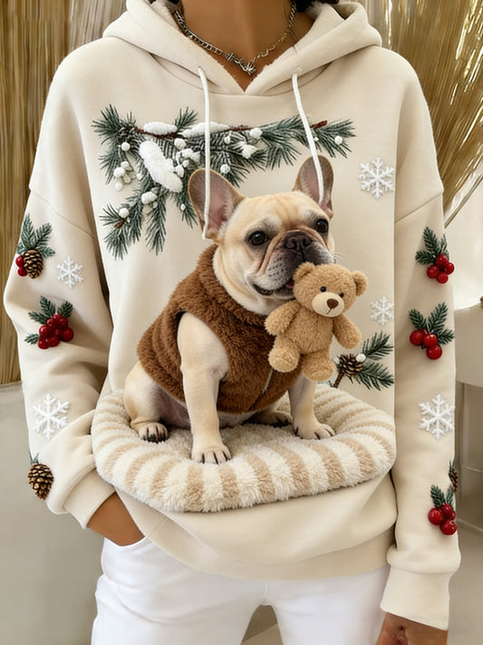 Kvinders Retro Animal Art Print Komfortable Flannel Hooded sweatshirt