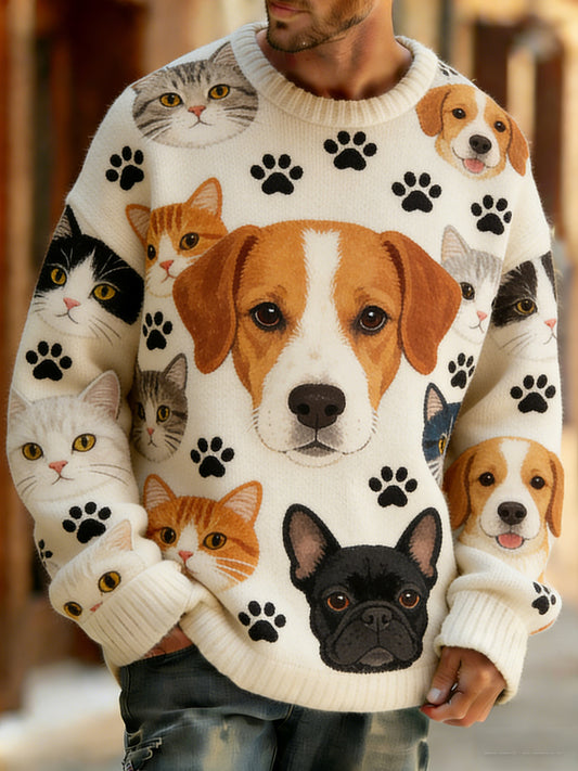 Mænds Retro Abstrakt Animal Art Print Komfortabel Strik Toppe