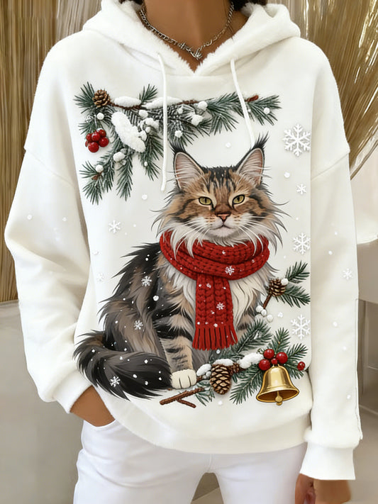 Kvinders Retro Animal Art Print Komfortable Flannel Hooded sweatshirt