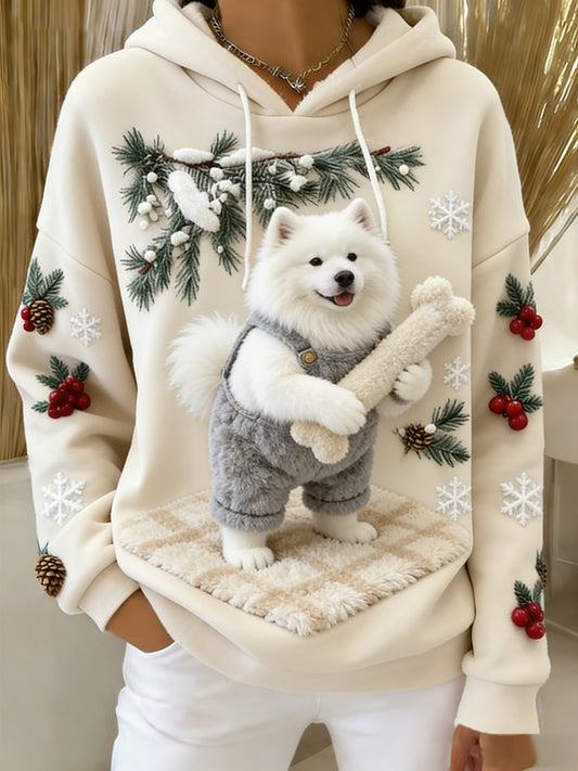 Kvinders Retro Animal Art Print Komfortable Flannel Hooded sweatshirt