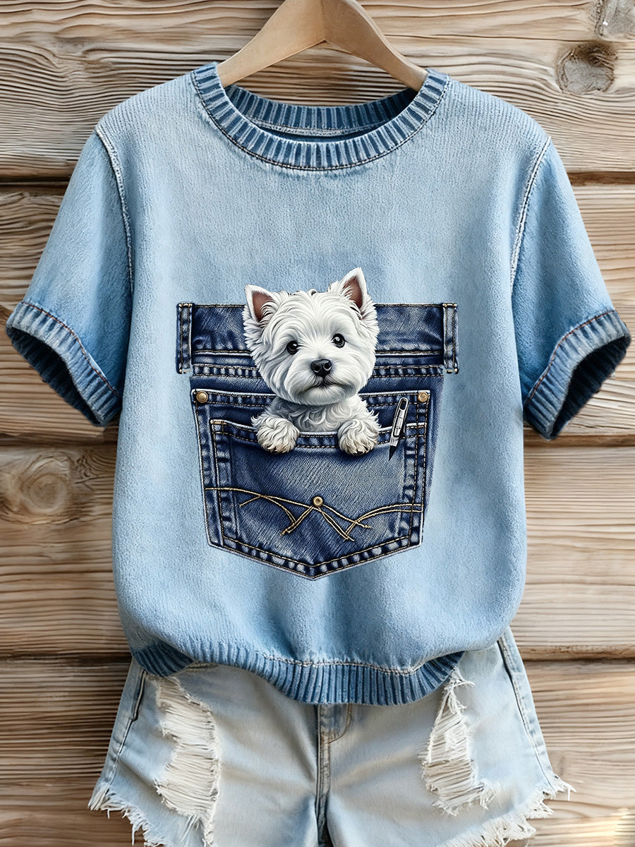 Kvinders dyr Print Broderet T-shirt