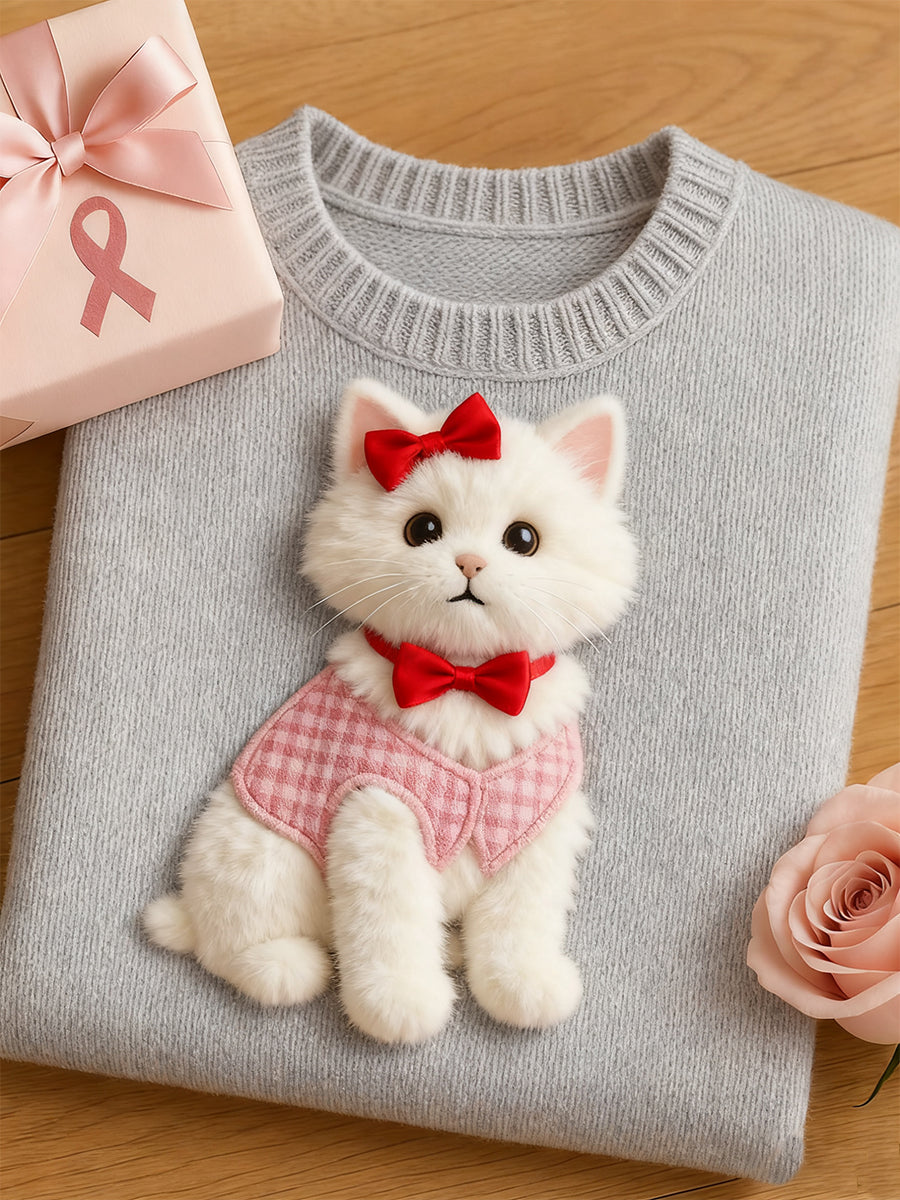 Kvinders kunstneriske dyr Print Comfort Strik Kort ærme Toppe