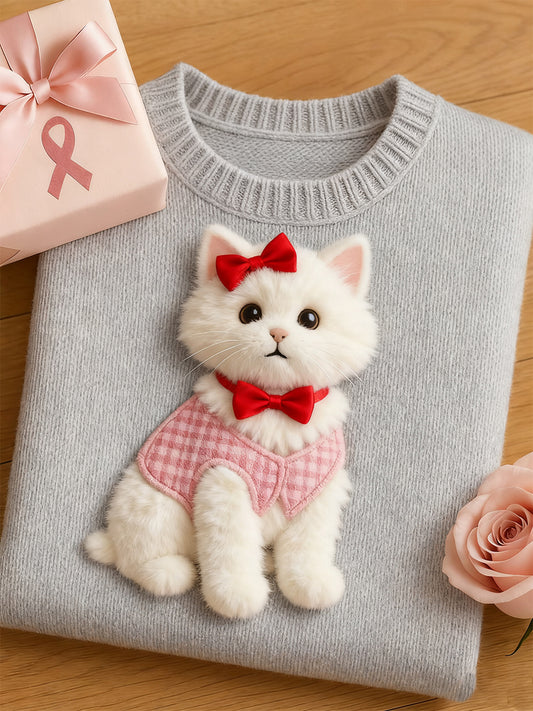 Kvinders kunstneriske dyr Print Comfort Strik Kort ærme Toppe