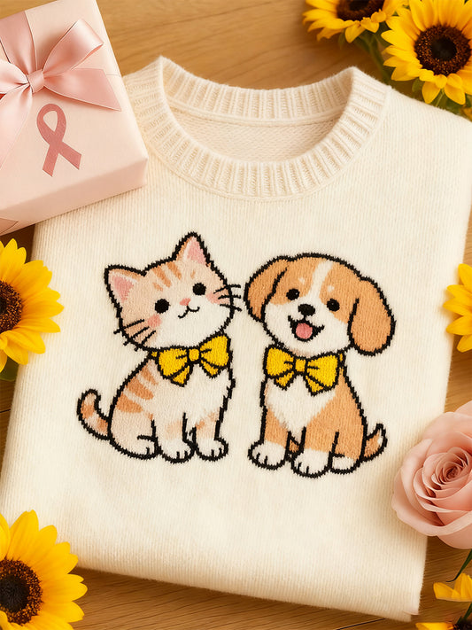 Kvinders kunstneriske dyr Print Comfort Strik Kort ærme Toppe