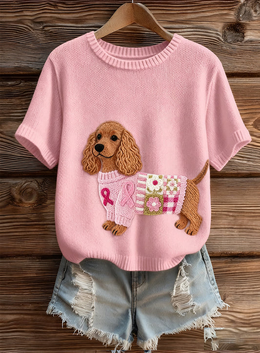 Kvinders kunstnerisk dyr Print Komfortabel Strik Kort ærme Toppe