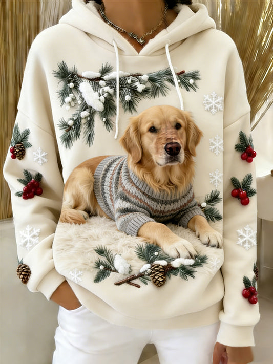 Kvinders Retro Animal Art Print Komfortable Flannel Hooded sweatshirt