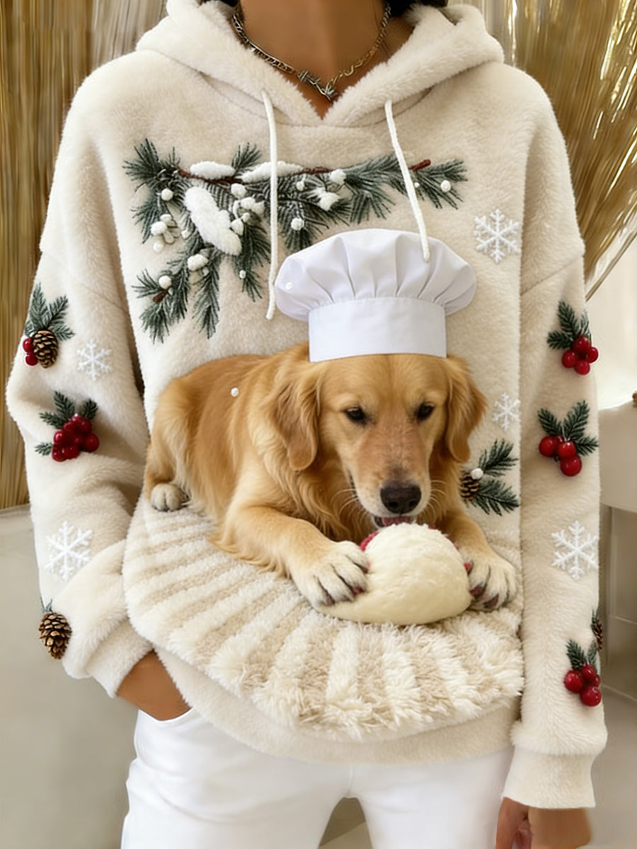 Kvinders Retro Animal Art Print Komfortable Flannel Hooded sweatshirt