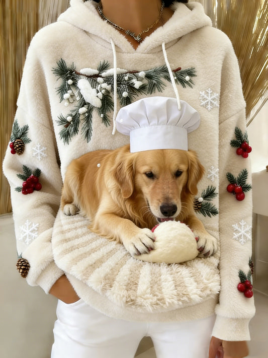 Kvinders Retro Animal Art Print Komfortable Flannel Hooded sweatshirt