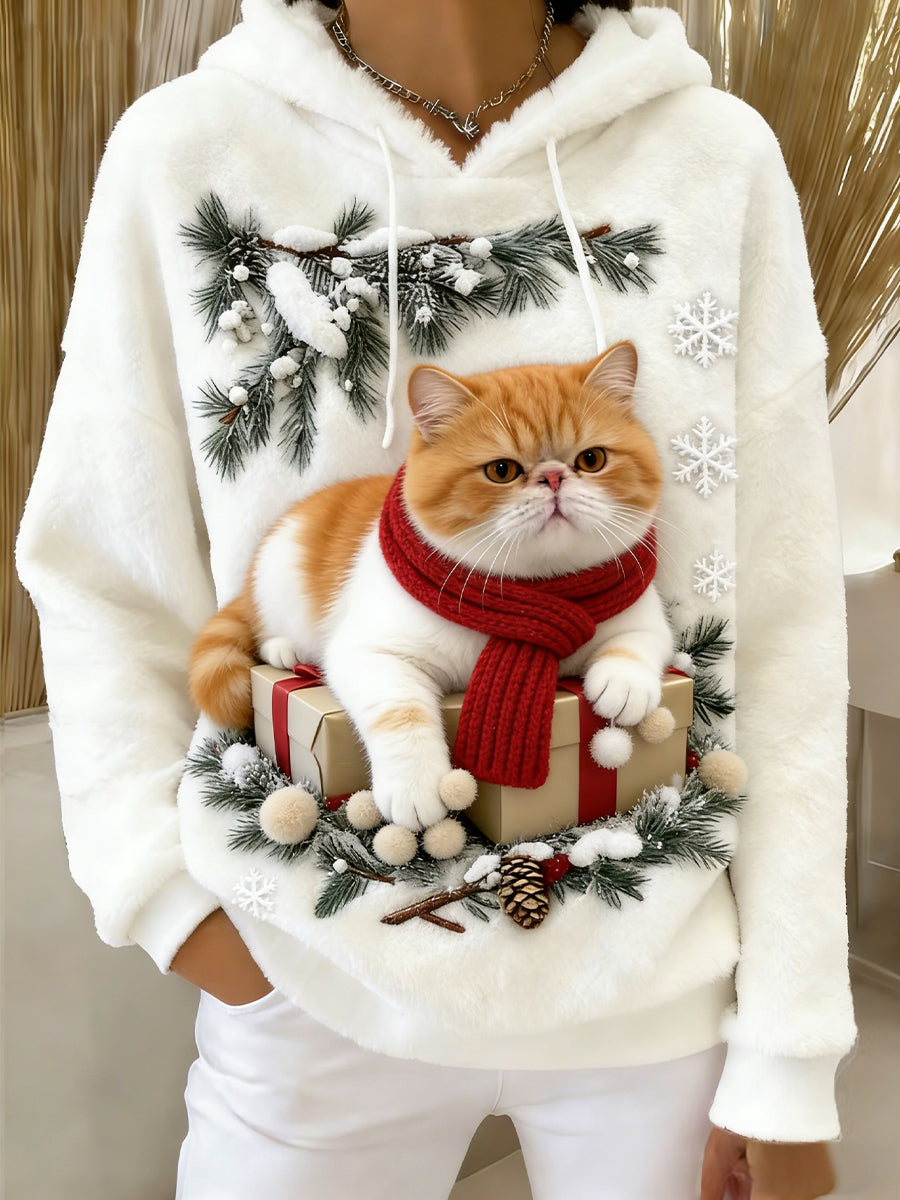 Kvinders Retro Animal Art Print Komfortable Flannel Hooded sweatshirt