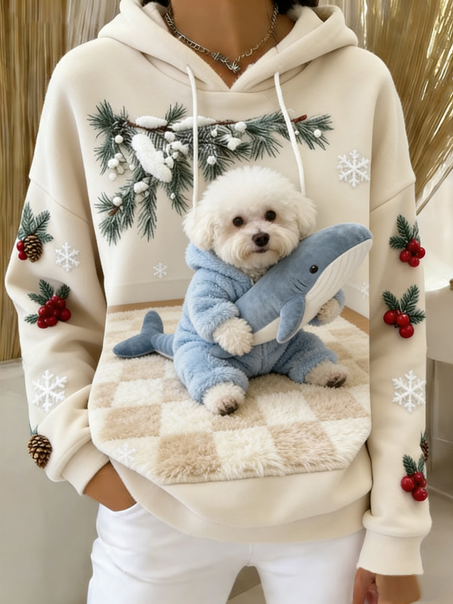 Kvinders Retro Animal Art Print Komfortable Flannel Hooded sweatshirt