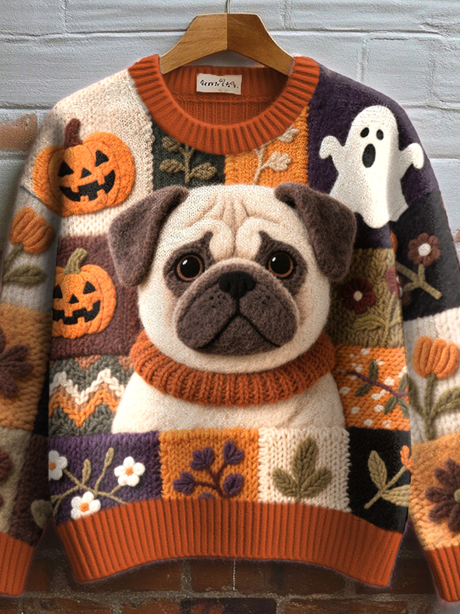 Kvinders dejlige Pug følte kunst hyggelig strik sweater.