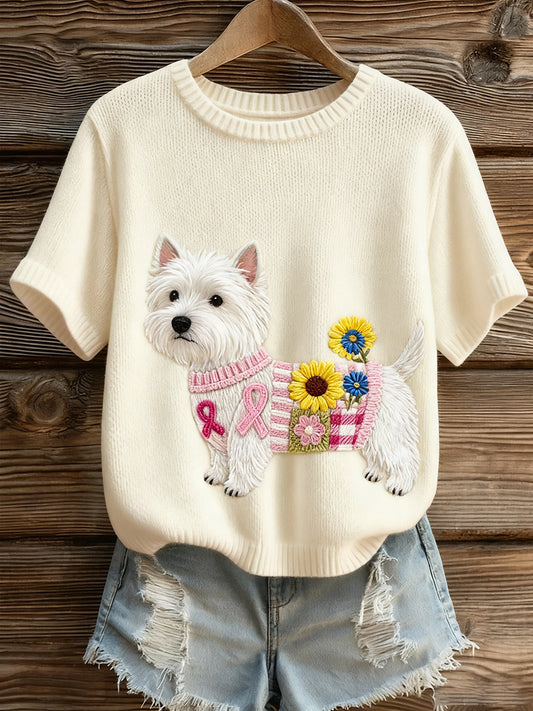 Kvinders kunstnerisk dyr Print Komfortabel Strik Kort ærme Toppe