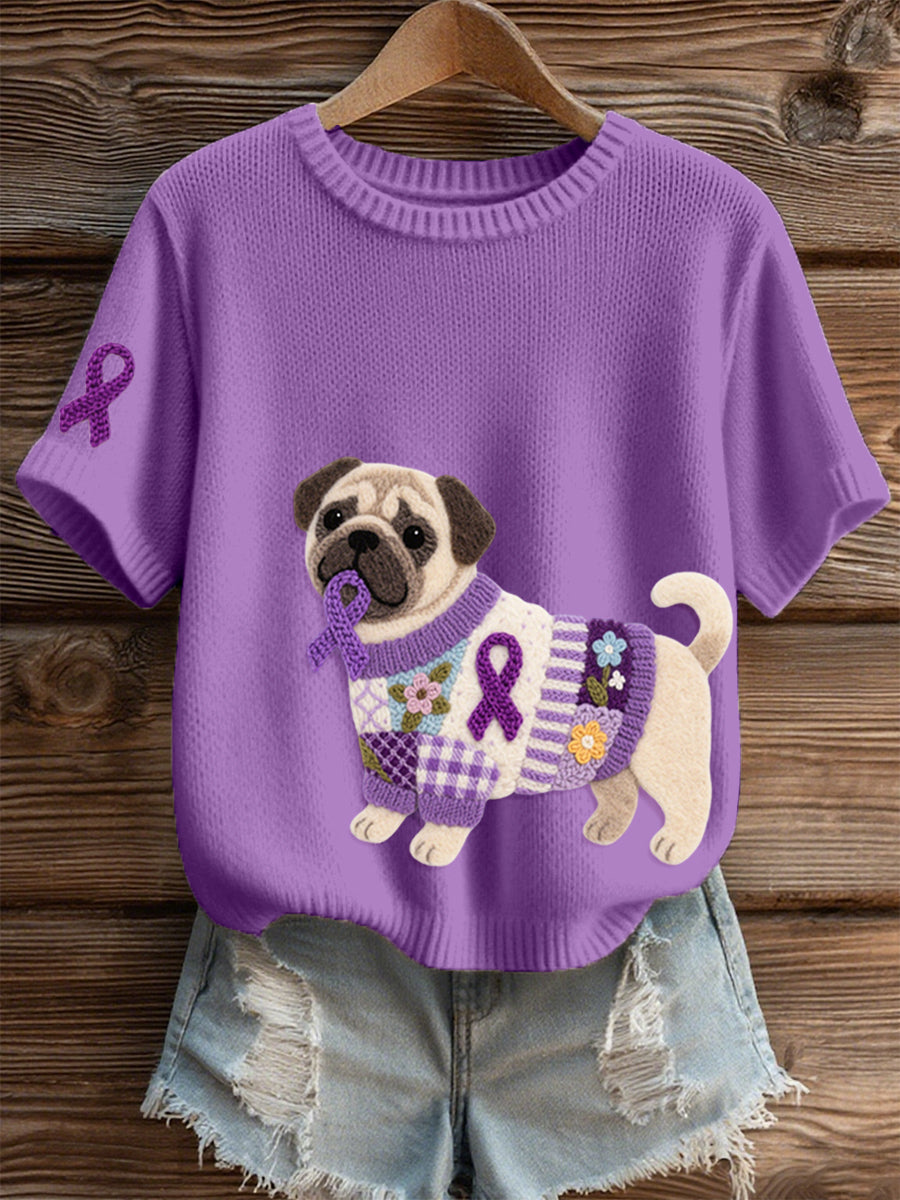 Kvinders filt kunst Pug Mønster Hyggeligt strikket toppe