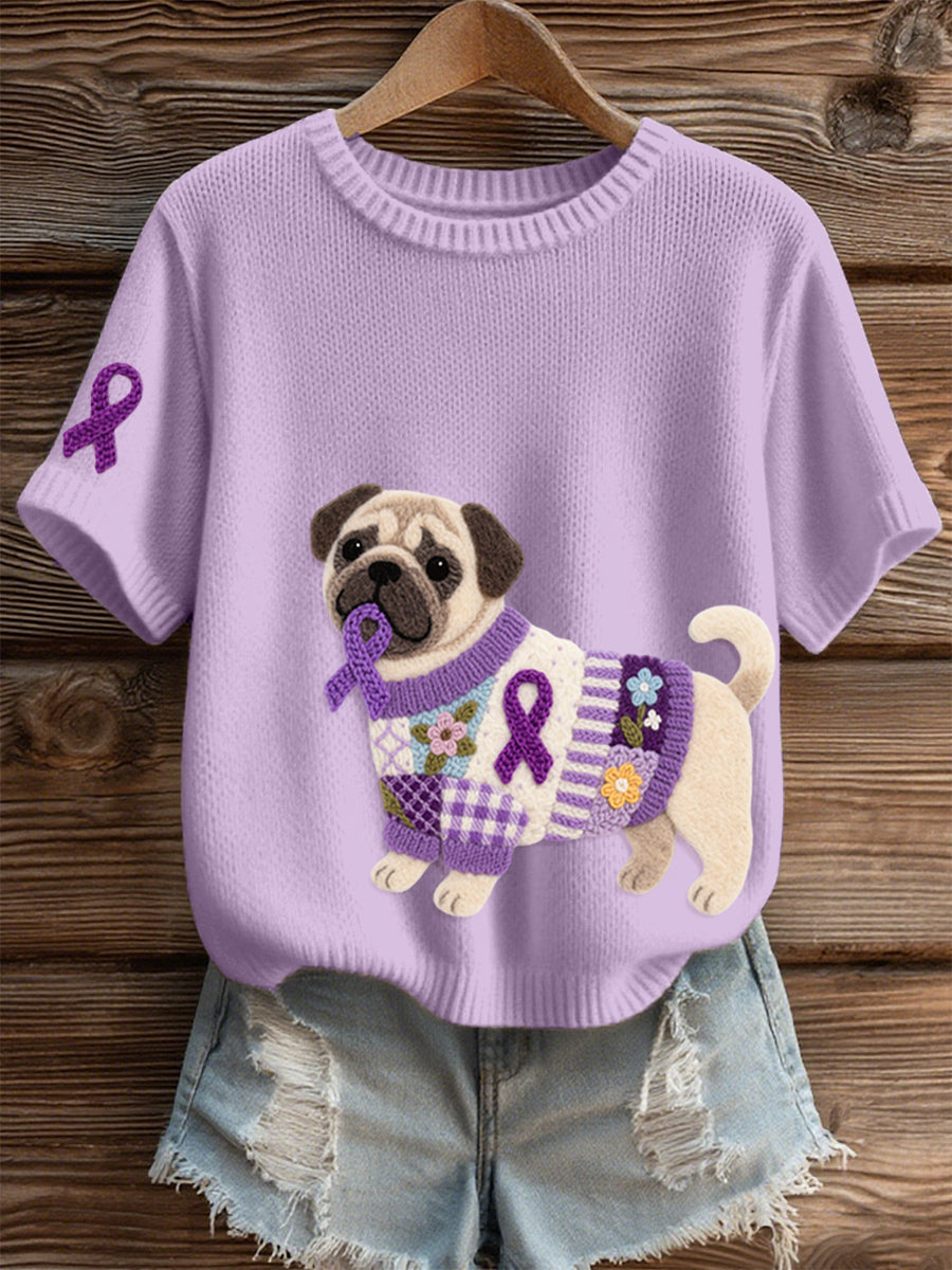 Kvinders filt kunst Pug Mønster Hyggeligt strikket toppe