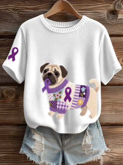 Kvinders filt kunst Pug Mønster Hyggeligt strikket toppe