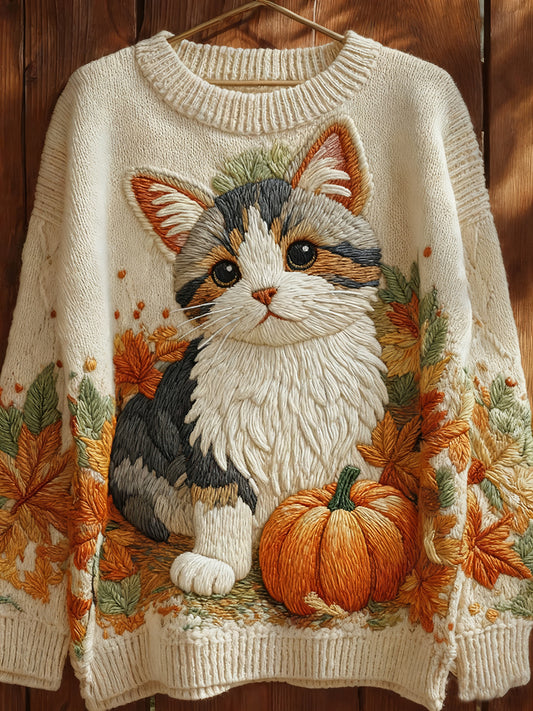 Kvinders efterår kat kunst Print Sweatshirt