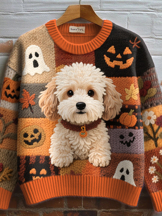 Kvinders Furry Hund Broderet hyggelig strik sweater.