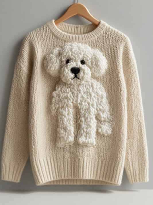Kvinders Vintage fuzzy hund føltes hyggelige strikkes sweater.