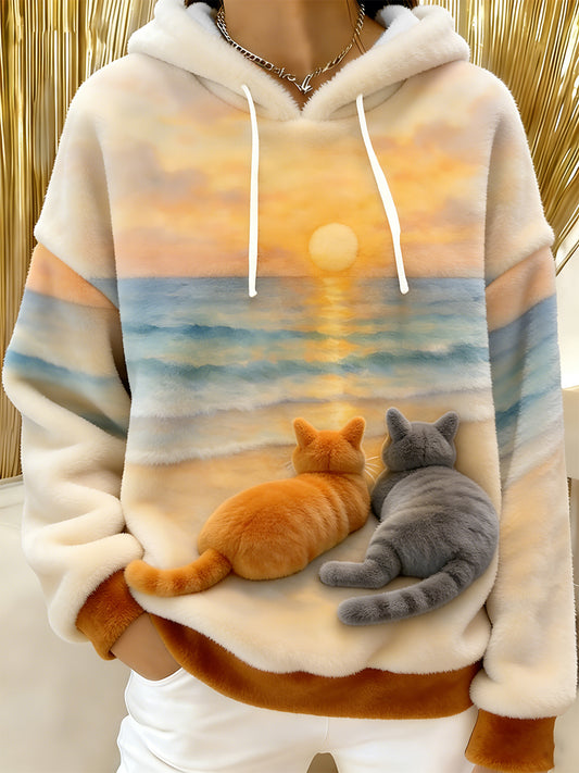 Kvinders søde katte Flannel Hoodie Flannel