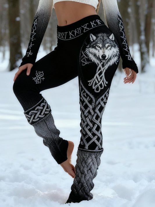 Kvinders Retro Viking Wolf Celtic Knob Vigvir Rune Gradient Sport Stretch Leggings