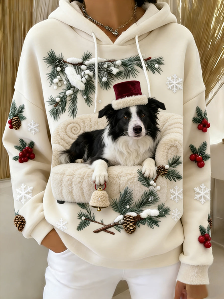 Kvinders Retro Animal Art Print Komfortable Flannel Hooded sweatshirt