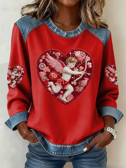 Kvinder Valentinsdag Denim Patchwork Toppe