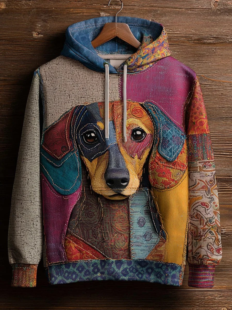 Vintage patchwork hund udskrive kunst Casual Hoodies