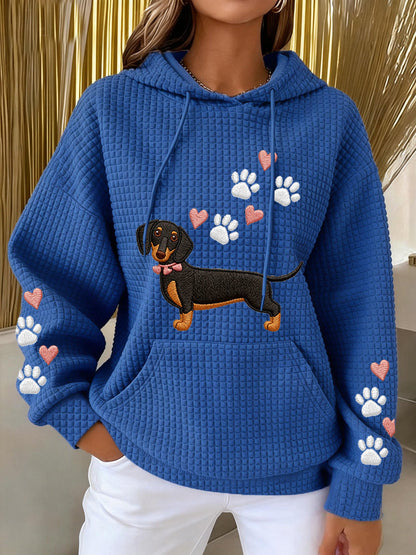 Kvinders dachhund kærlighed hjerte Print hund elskere Casual Waffle Hoodies