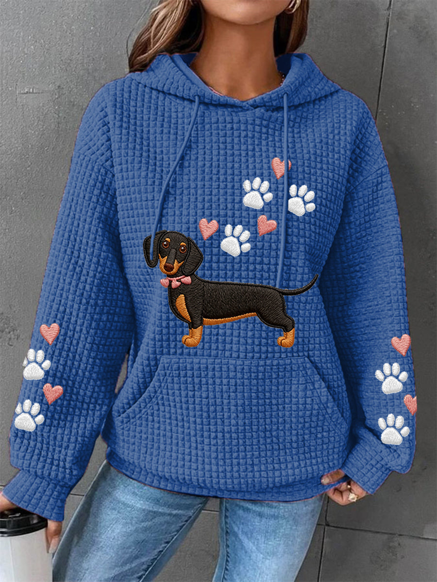 Kvinders dachhund kærlighed hjerte Print hund elskere Casual Waffle Hoodies