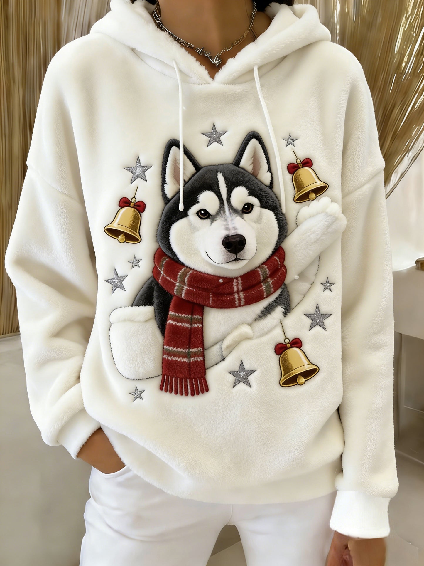 Kvinders Retro Animal Art Print Komfortable Flannel Hooded sweatshirt