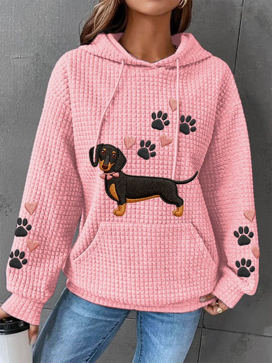 Kvinders dachhund kærlighed hjerte Print hund elskere Casual Waffle Hoodies