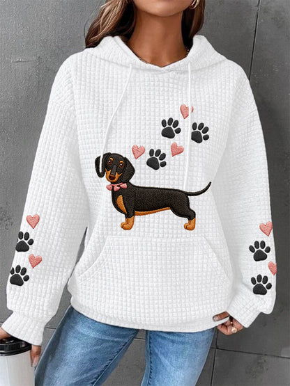 Kvinders dachhund kærlighed hjerte Print hund elskere Casual Waffle Hoodies