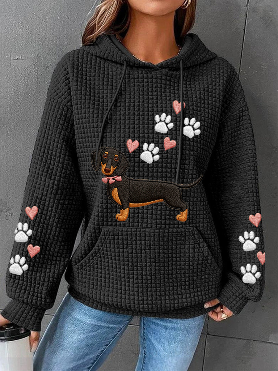 Kvinders dachhund kærlighed hjerte Print hund elskere Casual Waffle Hoodies