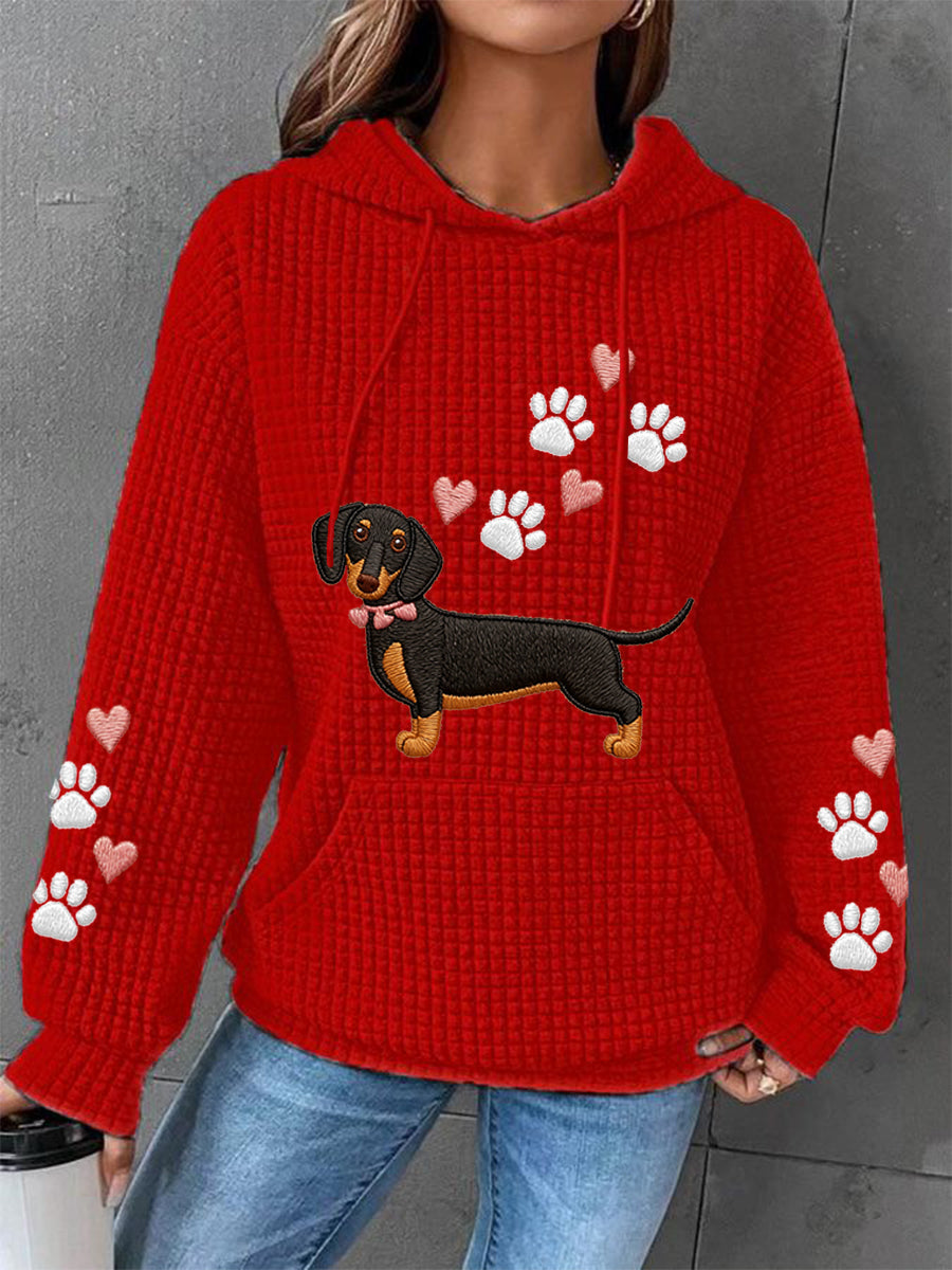 Kvinders dachhund kærlighed hjerte Print hund elskere Casual Waffle Hoodies