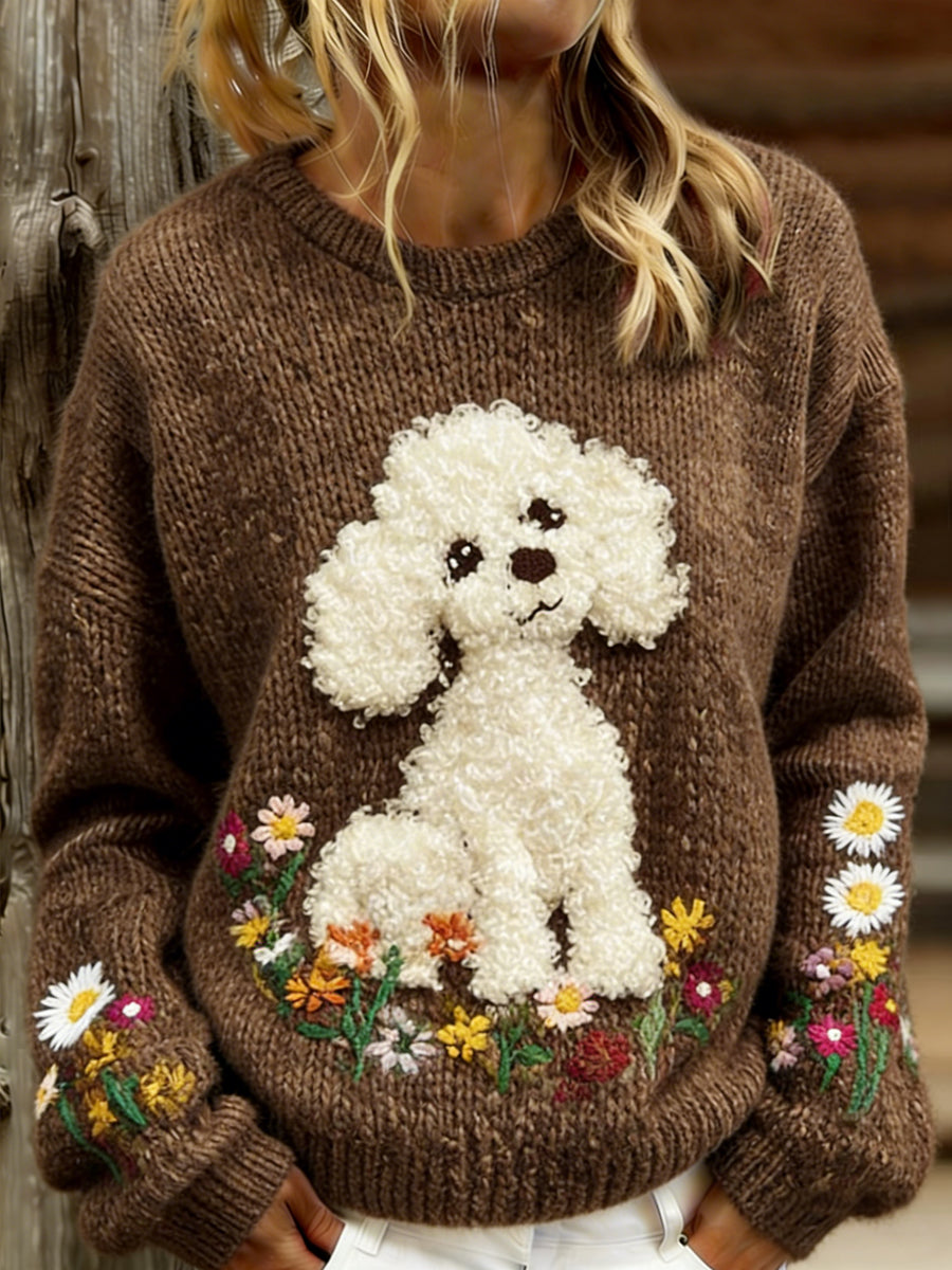 Kvinders søde hund blomster Print Casual SweaterName