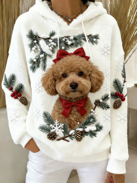 Kvinders Retro Animal Art Print Komfortable Flannel Hooded sweatshirt