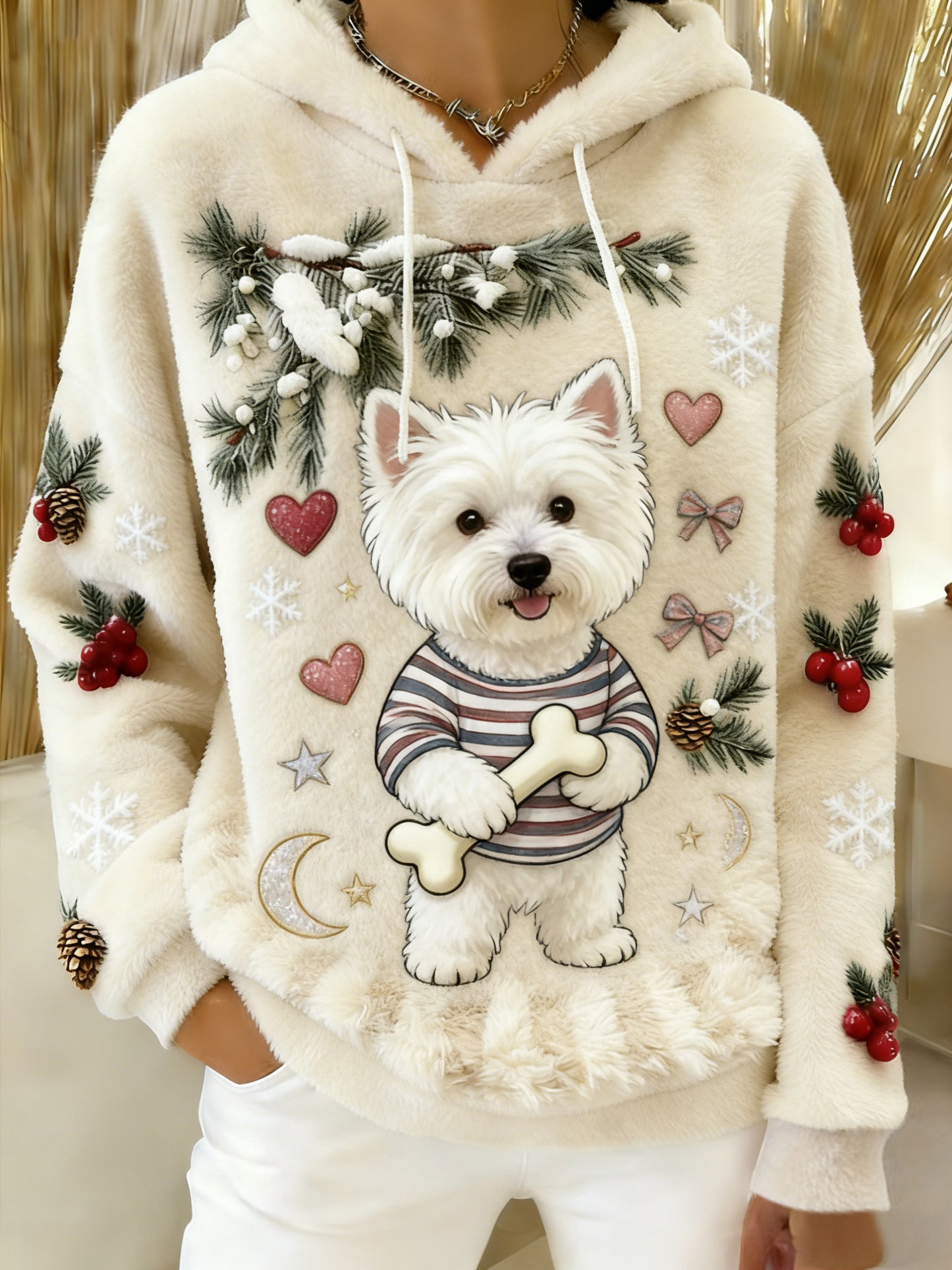 Kvinders Retro Animal Art Print Komfortable Flannel Hooded sweatshirt