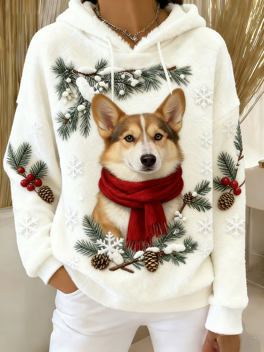 Kvinders Retro Animal Art Print Komfortable Flannel Hooded sweatshirt