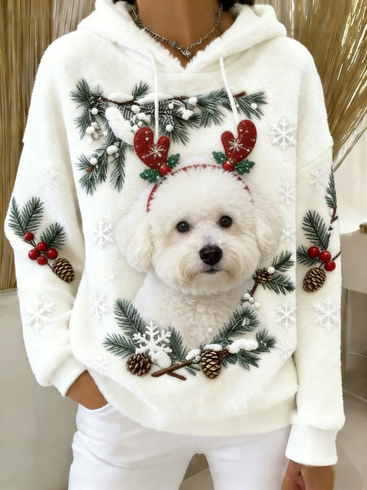 Kvinders Retro Animal Art Print Komfortable Flannel Hooded sweatshirt