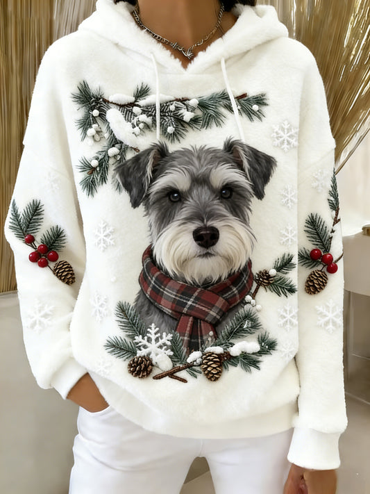 Kvinders Retro Animal Art Print Komfortable Flannel Hooded sweatshirt