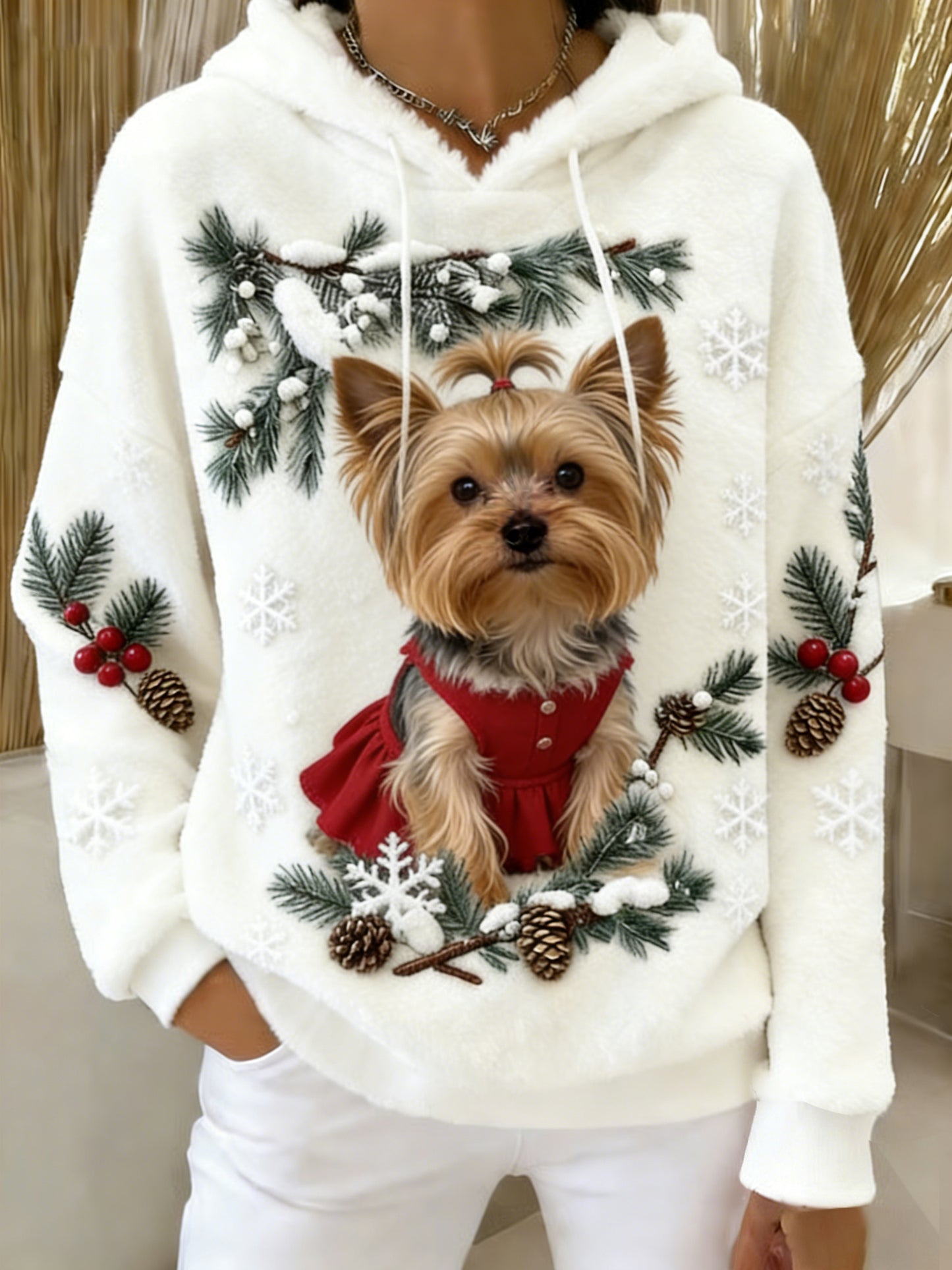 Kvinders Retro Animal Art Print Komfortable Flannel Hooded sweatshirt