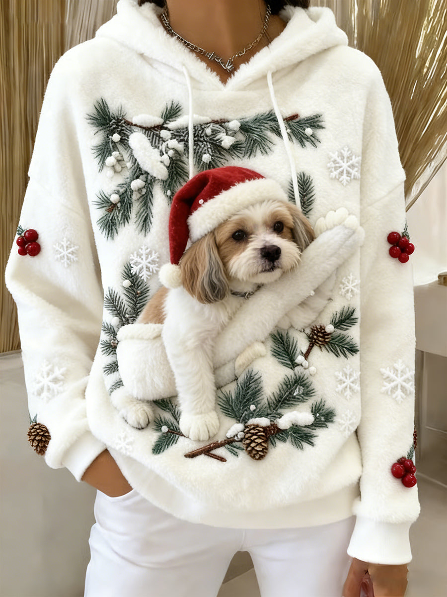 Kvinders Retro Animal Art Print Komfortable Flannel Hooded sweatshirt