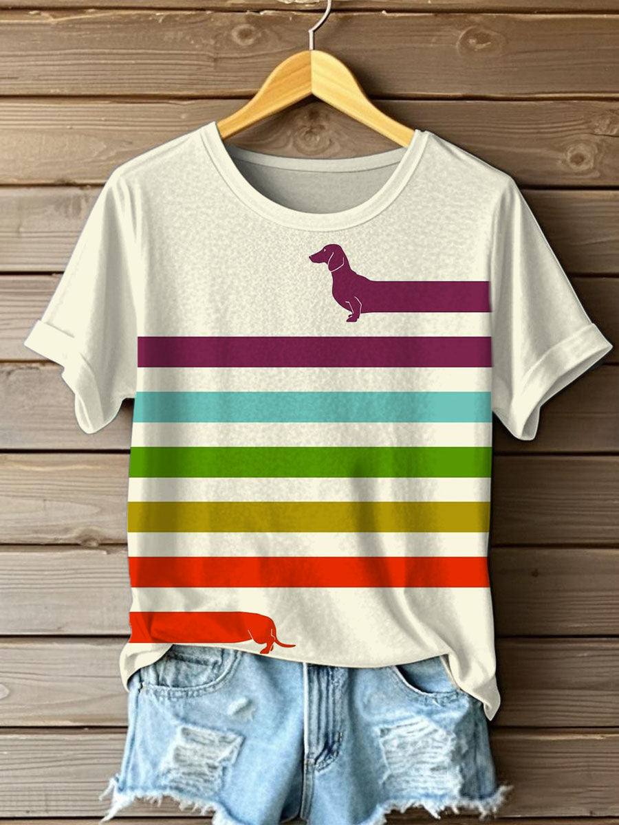 Kvinders sjove lykhund Print Kort ærme T-shirt