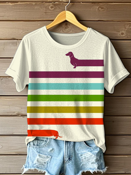 Kvinders sjove lykhund Print Kort ærme T-shirt