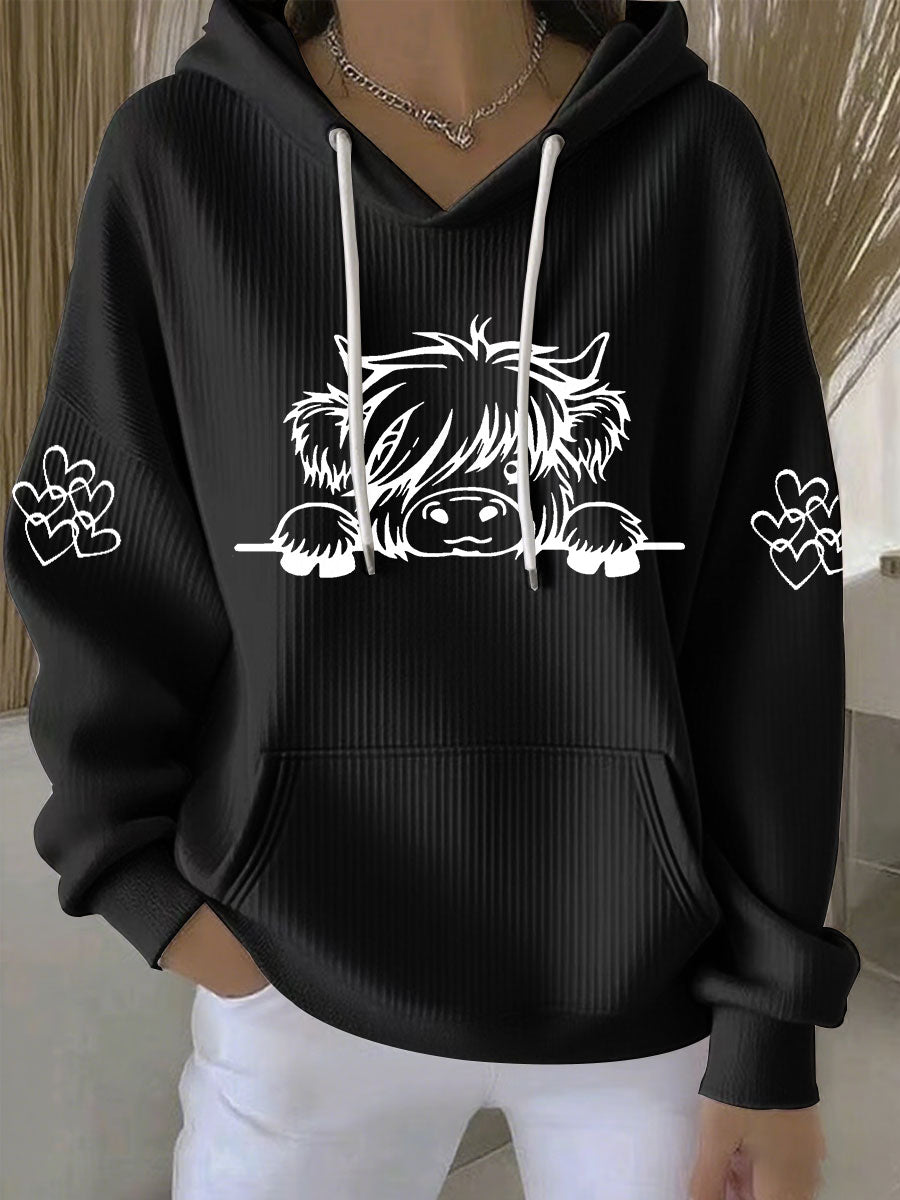 Kvinders højland ko Print Casual Hoodie Print