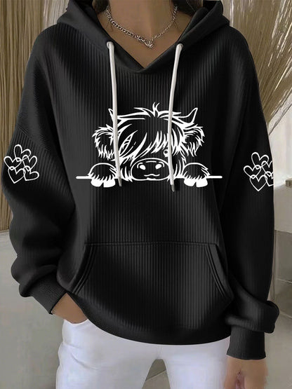 Kvinders højland ko Print Casual Hoodie Print